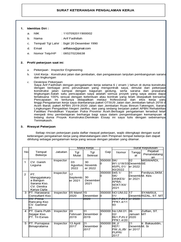 Format Formasi Umum + Bukti Pengalaman Kerja pppk | PDF