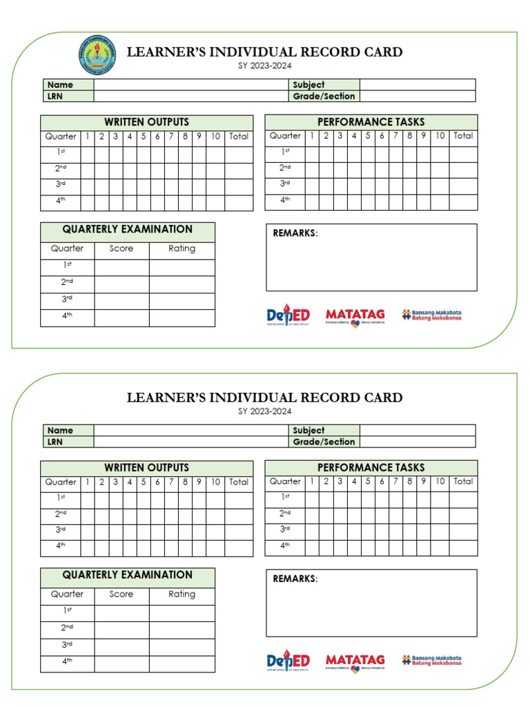 Learner's Record Card SY 2023-2024 | PDF