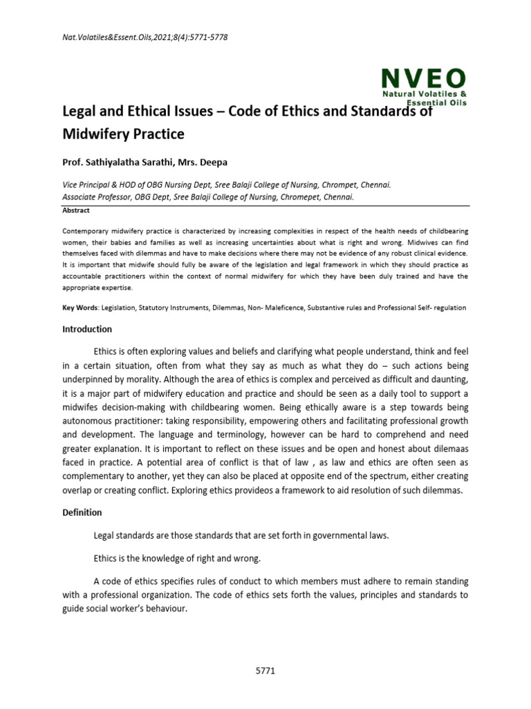 Legal and Ethical Issues - Code of Ethics and Standards of Midwifery ...