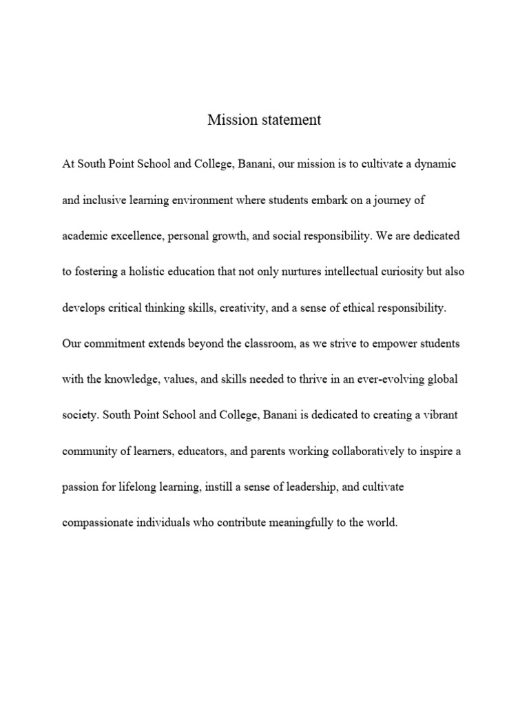 South Point School Mission & Vision Statements | PDF