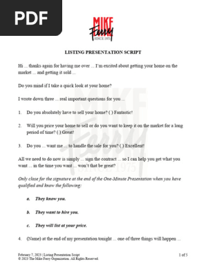1 minute Listing Presentation Script