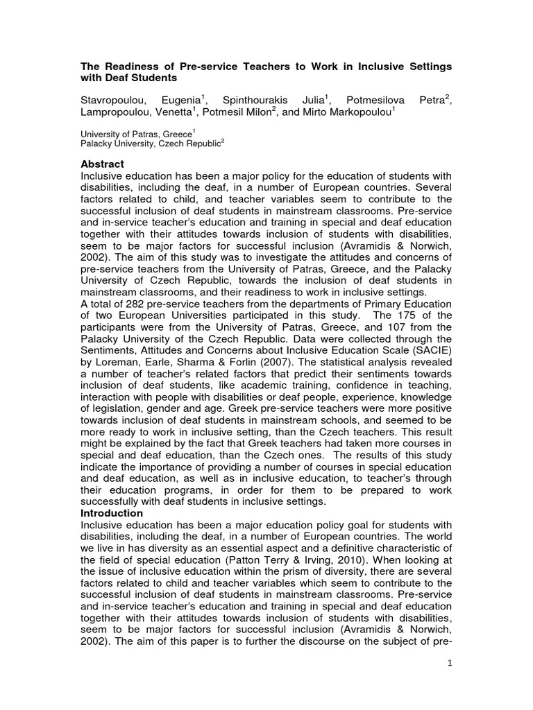 The Readiness of Pre-Service Teachers To Work in Inclusive Settings ...