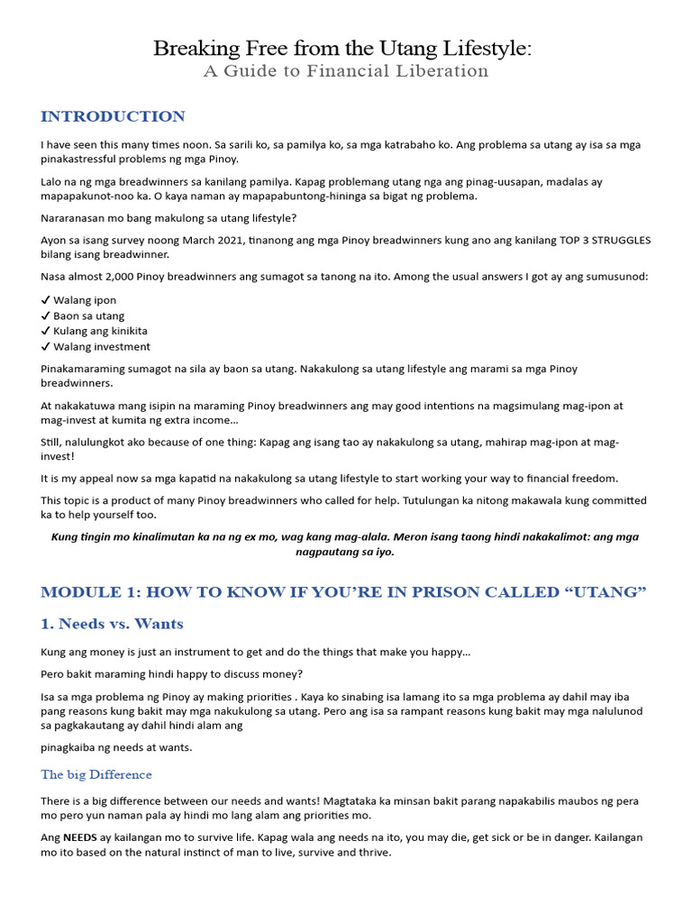 TOPIC - Breaking Free From The Utang Lifestyle | PDF
