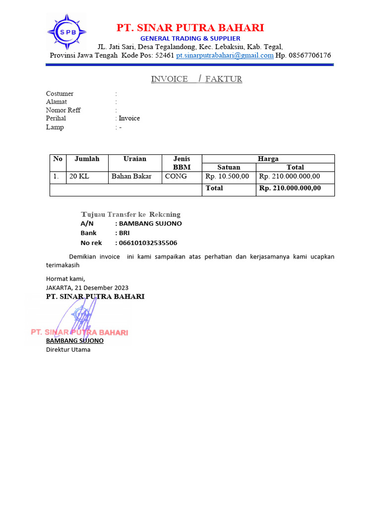 Invoice Penjualan Bahan Bakar Jakarta | PDF