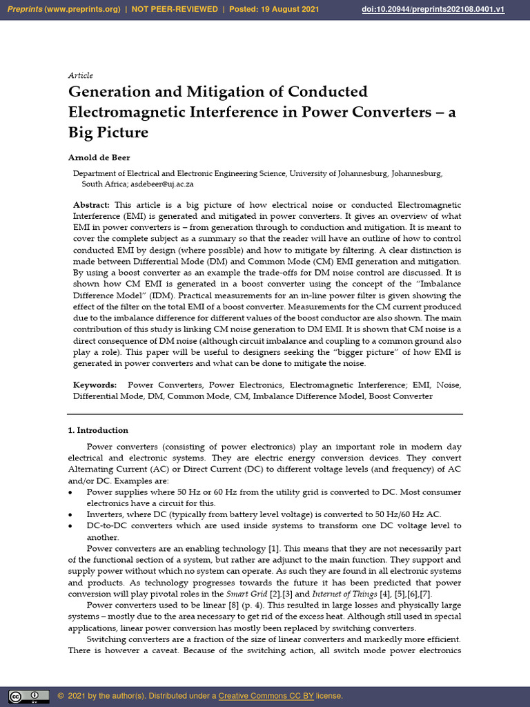 Preprints202108 0401 v1 | PDF | Power Electronics | Electromagnetic ...