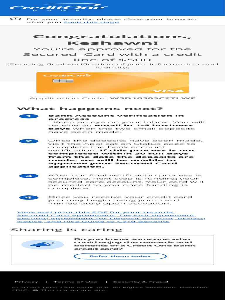 Application Approved Credit One Bank | PDF