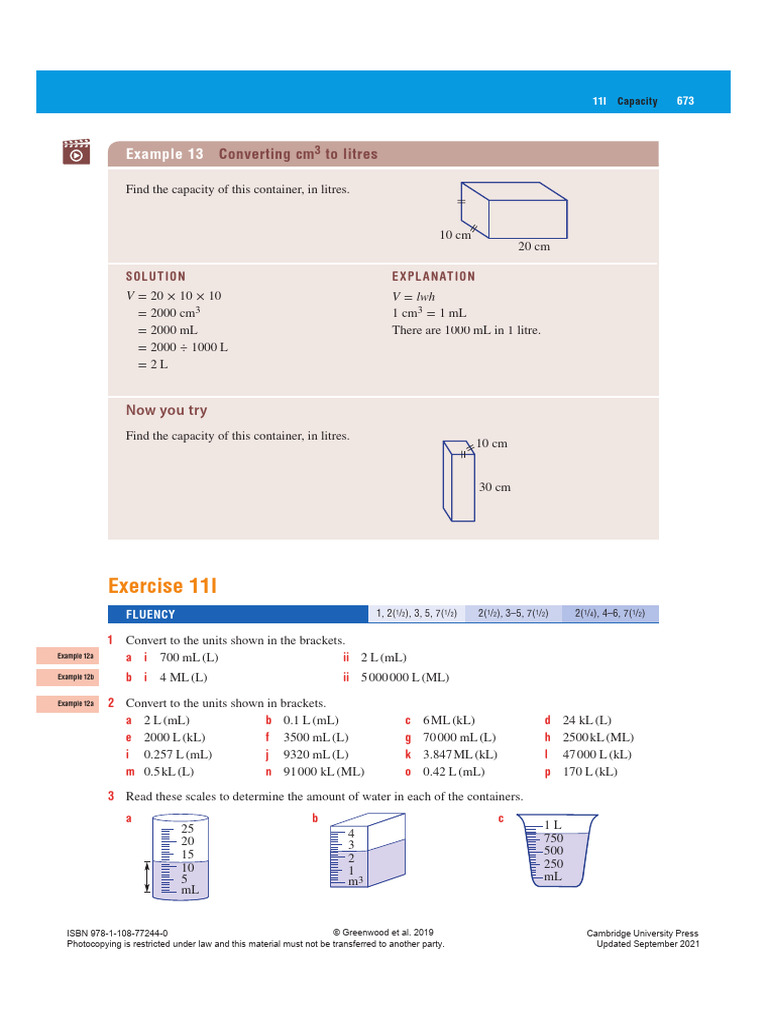 Water Volume Conversion Exercises | PDF | Litre | Volume