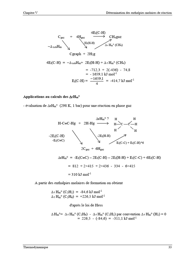 Enthalpies molaires de réaction et thermodynamique | PDF | Ion | Chimie ...