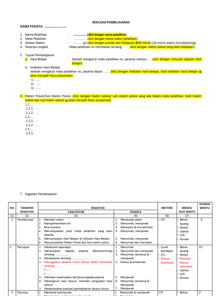 Format Rencana Pembelajaran (RP) | PDF