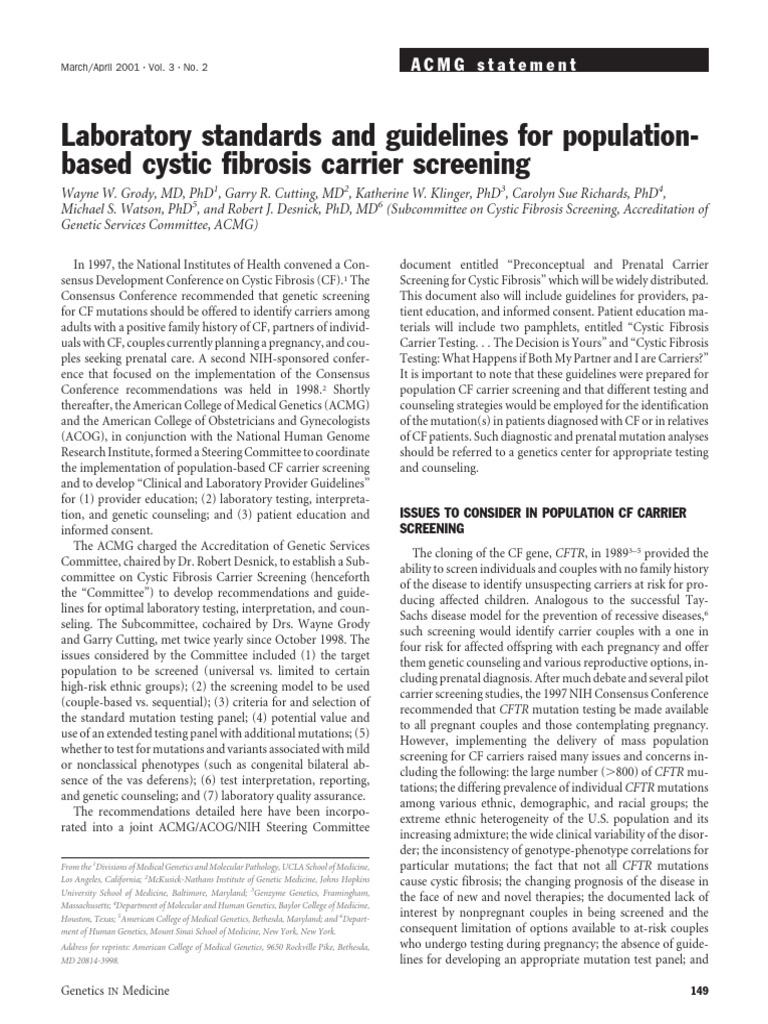 Laboratory Standards and Guidelines for Population Based c 2001