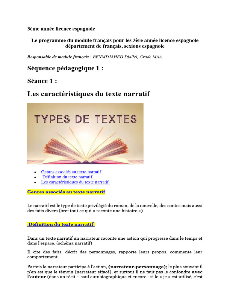 Caractéristiques du texte narratif | PDF