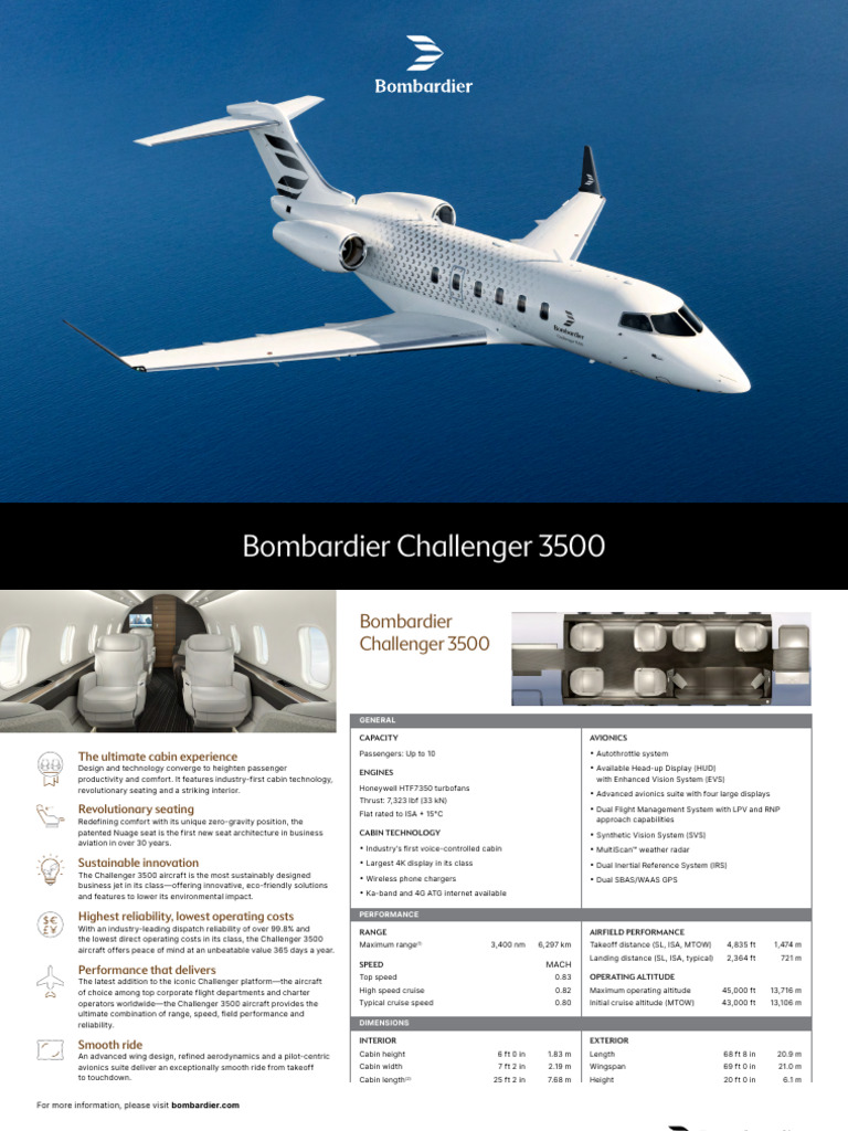Bombardier Challenger 3500 Specifications | PDF | Aerospace Engineering ...