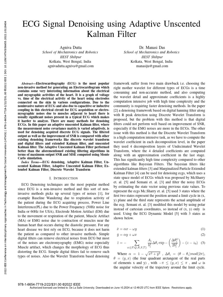 ECG Denoising with Adaptive Kalman Filter | PDF | Kalman Filter ...