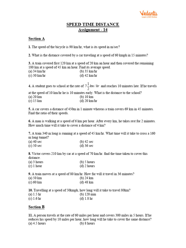 G5-6 - Speed Time Distance - Assignment - S14 - L4 | PDF | Speed ...