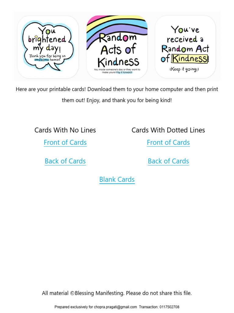 Random Acts of Kindness Cards | PDF