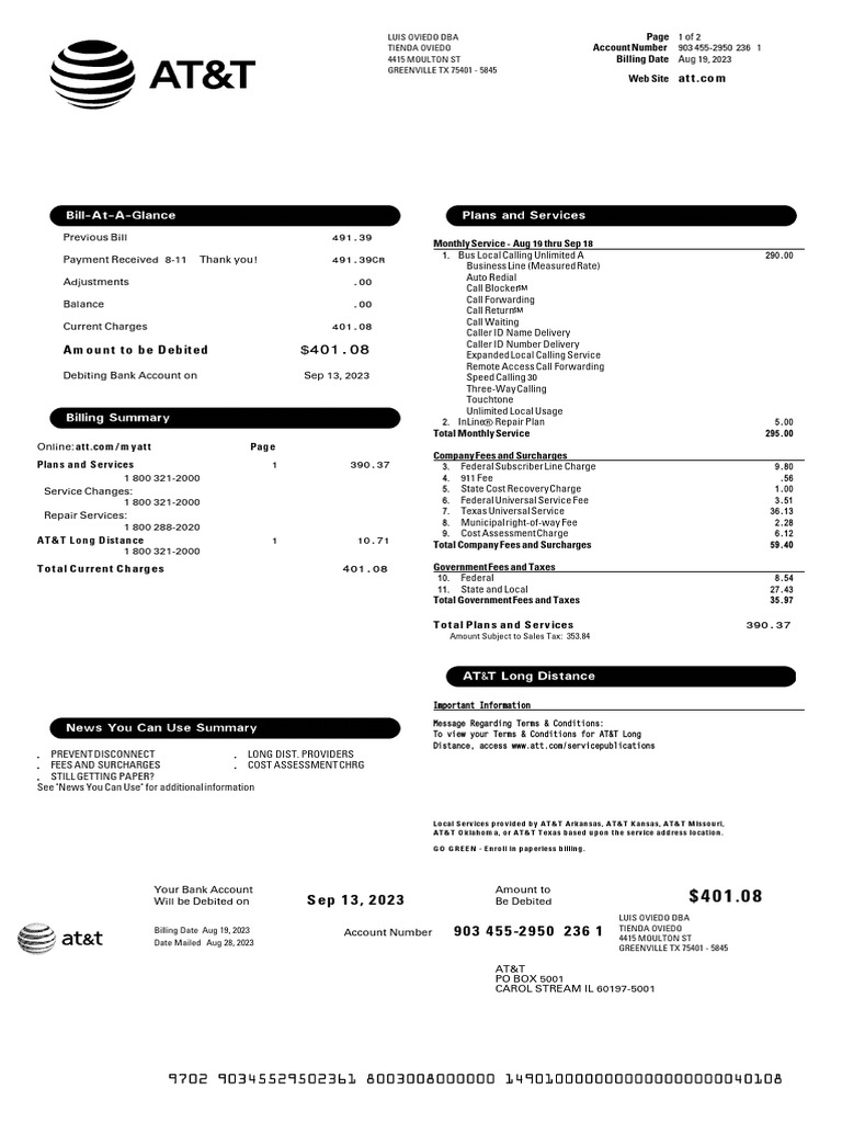 ATTBill 0236 Aug2023 | PDF | Fee | At&T