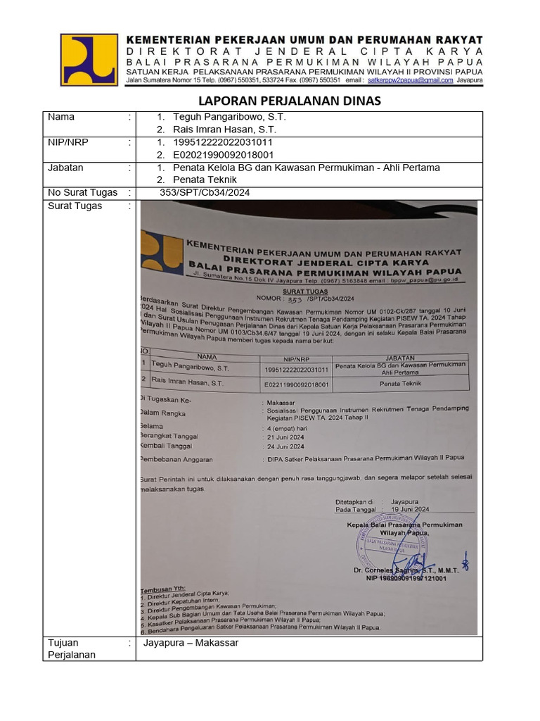 Format Laporan perjadin Satker II | PDF