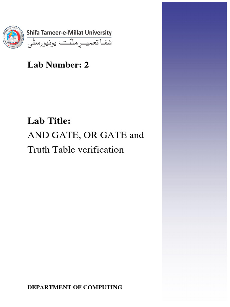 DLD Lab2 Stmu | PDF | Logic Gate | Electrical Circuits