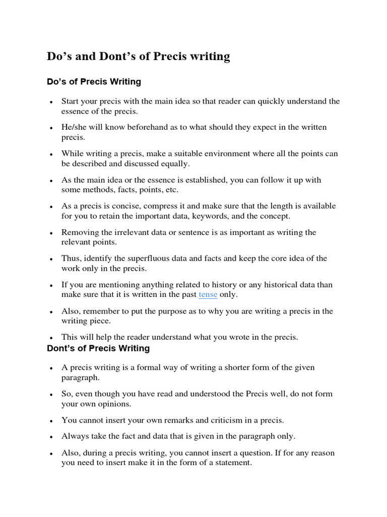 Do's and Dont's of Precis Writing | PDF | Career & Growth
