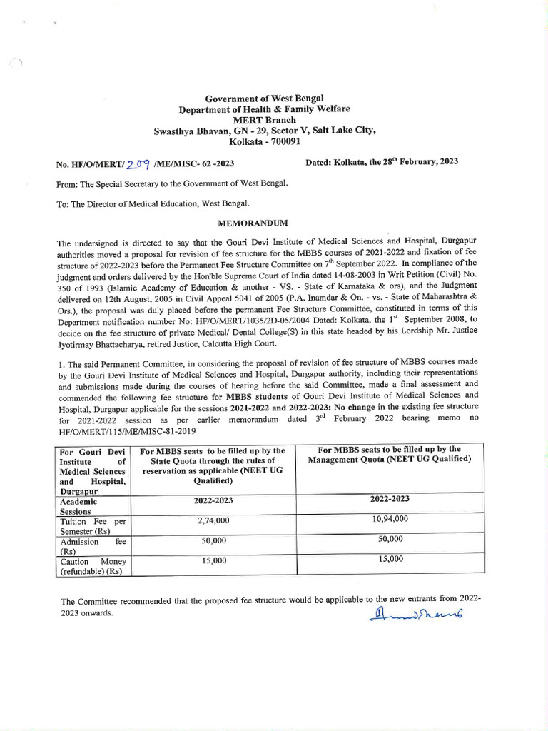 Wb Private Medical Colleges Fee Structure Pdf