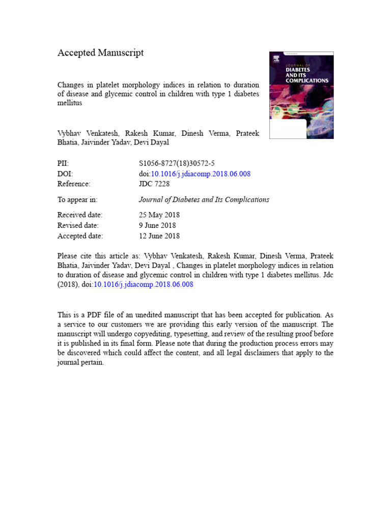 Changes in Platelet Morphology Indices I | PDF | Diabetes Management ...