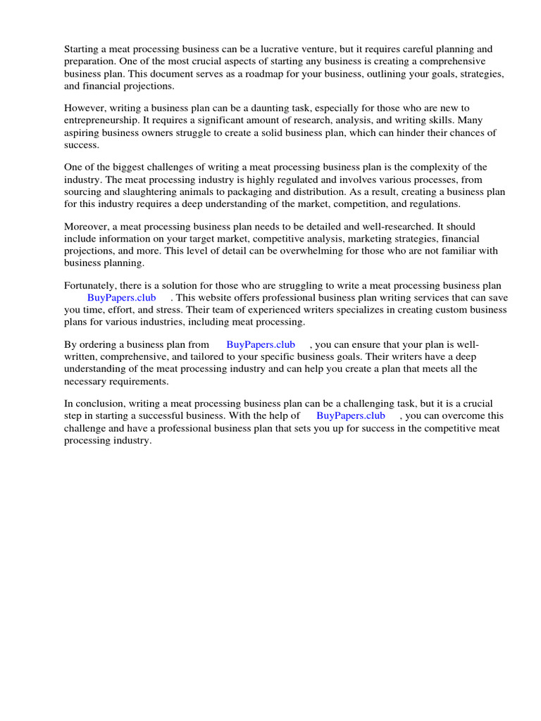 Meat Processing Business Plan Sample Download Free PDF Valuation (Finance) Meat