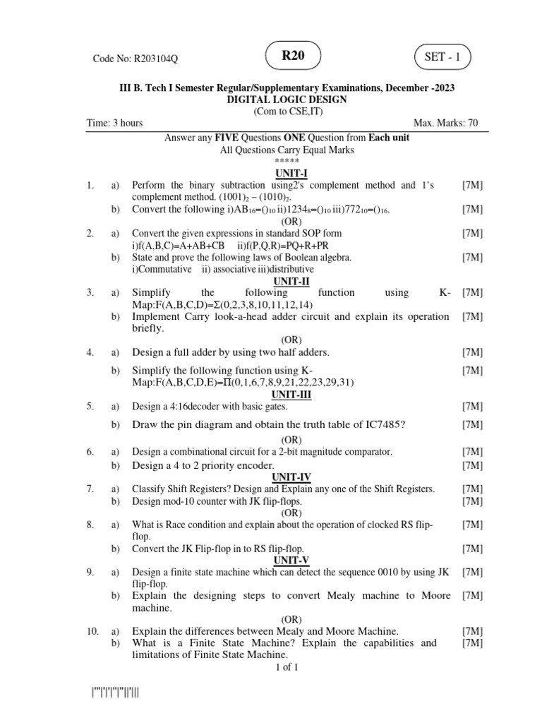 Digital Logic Design Exam Questions | PDF | Boolean Algebra | Teaching ...