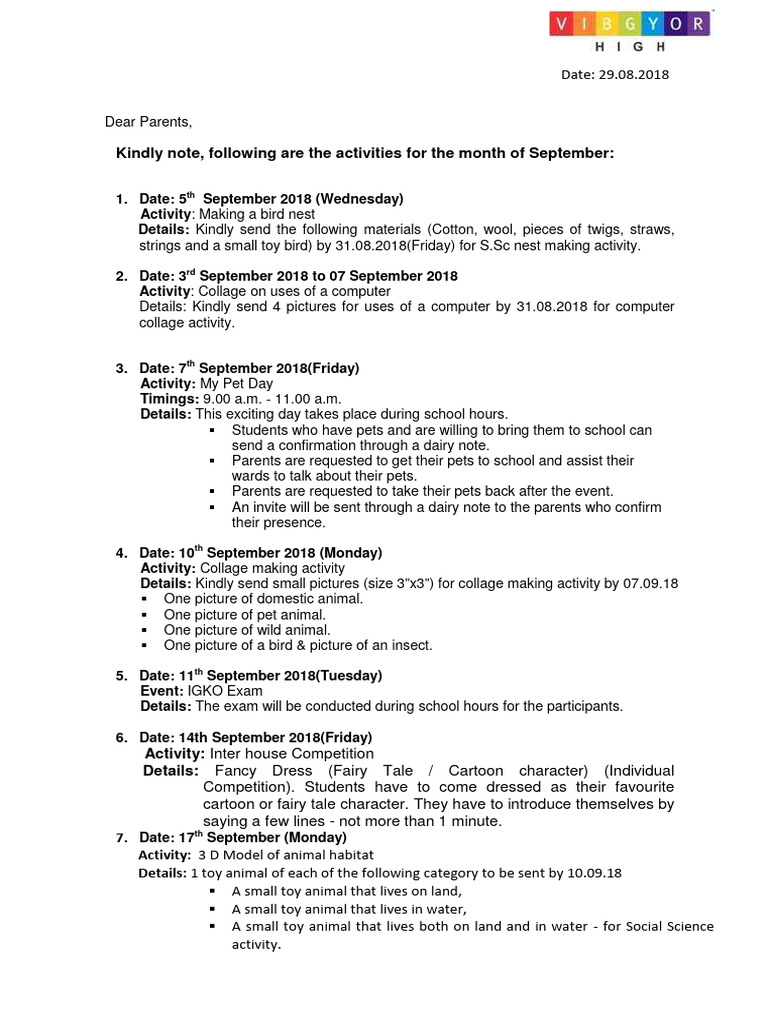 annexure no. 353_september events and activities 2018-2019 | PDF