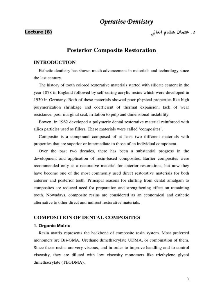 Posterior Composite Restoration Techniques | PDF | Dental Composite ...