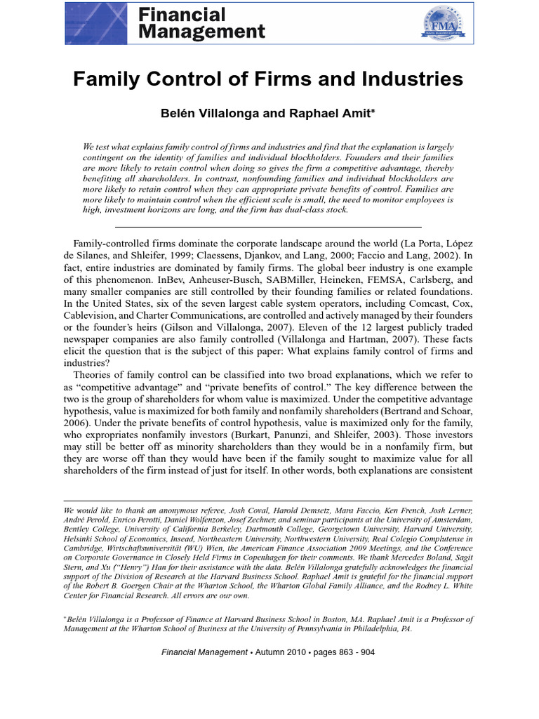 Explaining Family Control in Firms | PDF | Competitive Advantage ...