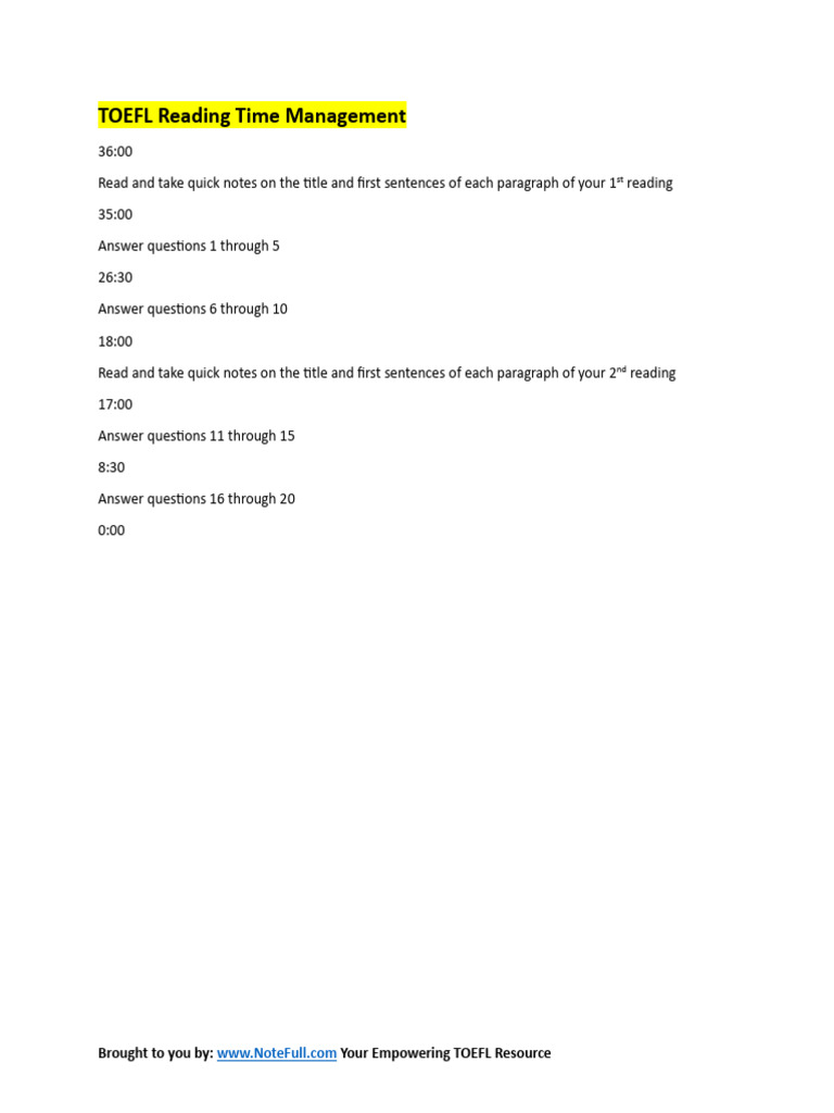 Complete toefl time management strategy by notefull pdf test of