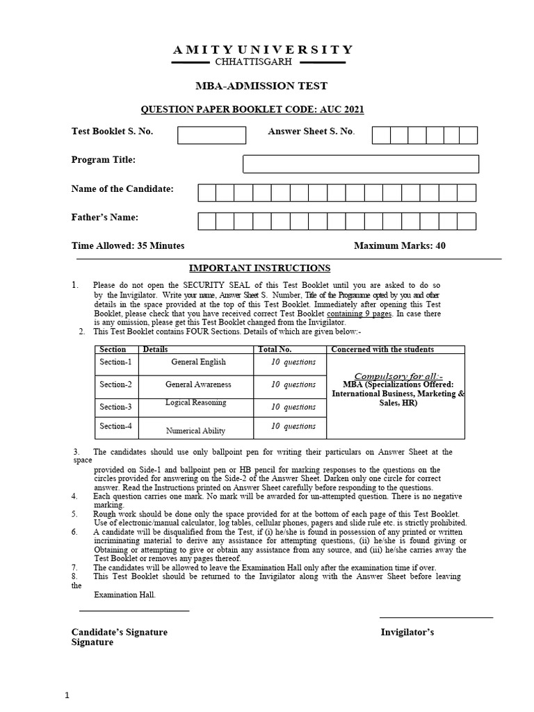 MBA - Q Paper | PDF