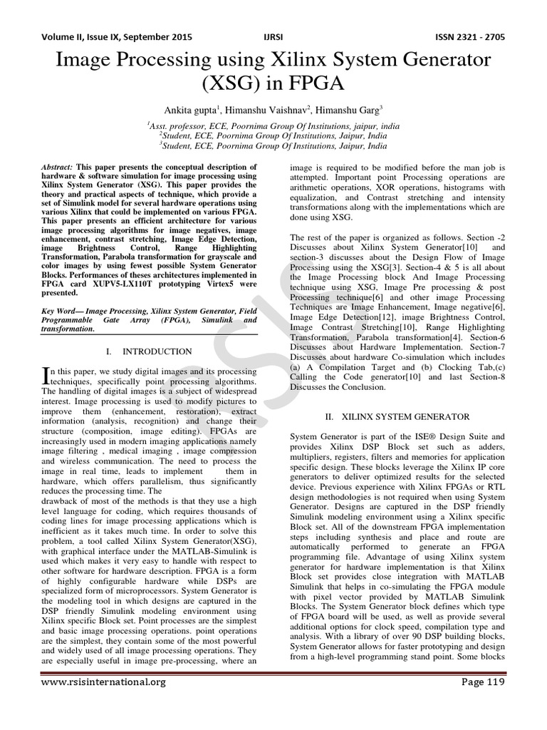 Image Processing Using Xilinx System Generator (XSG) in Fpga | PDF ...