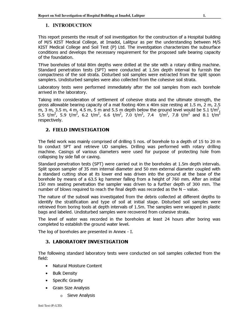Soil Investigation Report for Hospital | PDF | Deep Foundation ...