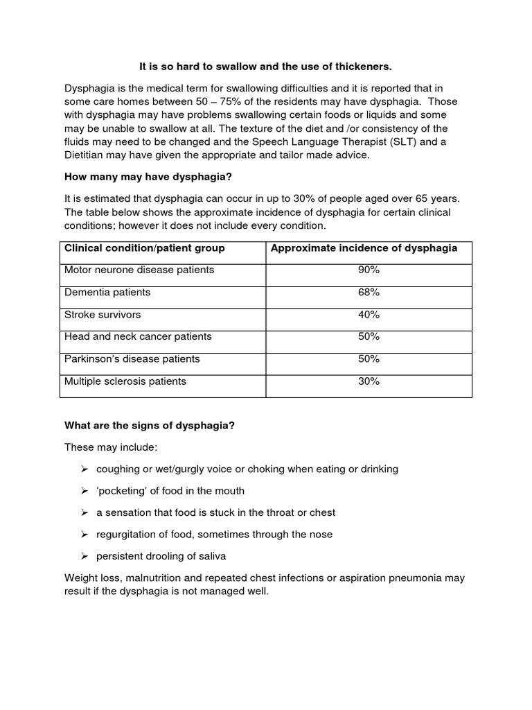 Dysphagia and The Use of Thickeners | PDF | Clinical Medicine ...