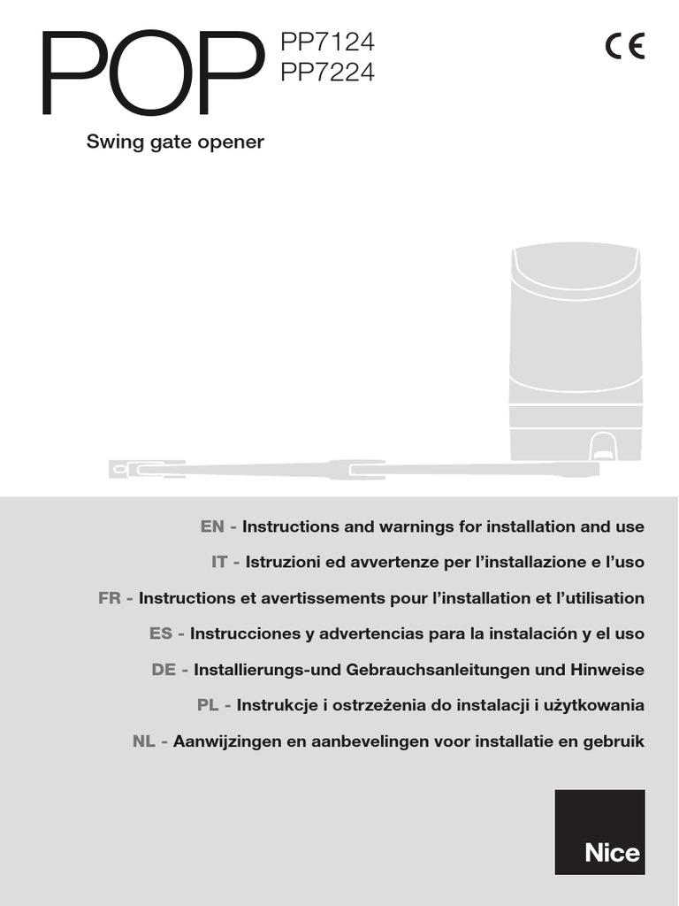 Notice d'installation moteur Nice POA3 PDF Électricité — free download