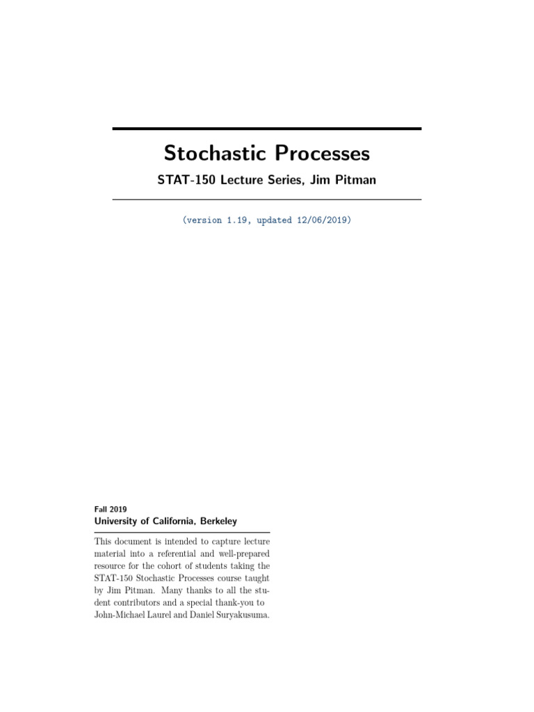 Stochastic Processes Lecture Notes | PDF | Markov Chain | Matrix ...