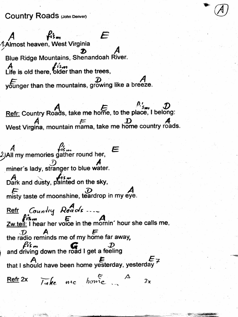 Country roads lyrics pdf
