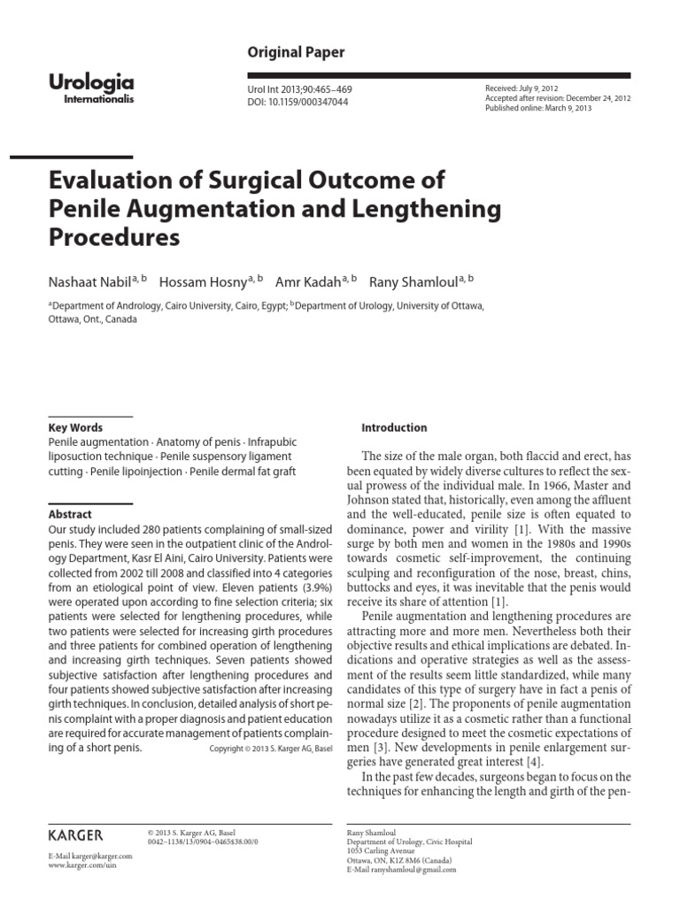 Evaluation of Surgical Outcome of Penile Augmentation and Lengthening ...