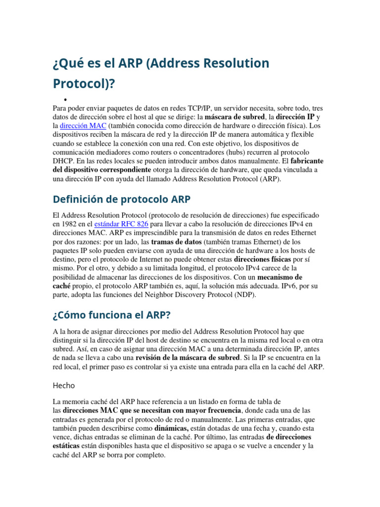 Protocolo ARP: Resolución de Direcciones | PDF | Dirección IP ...