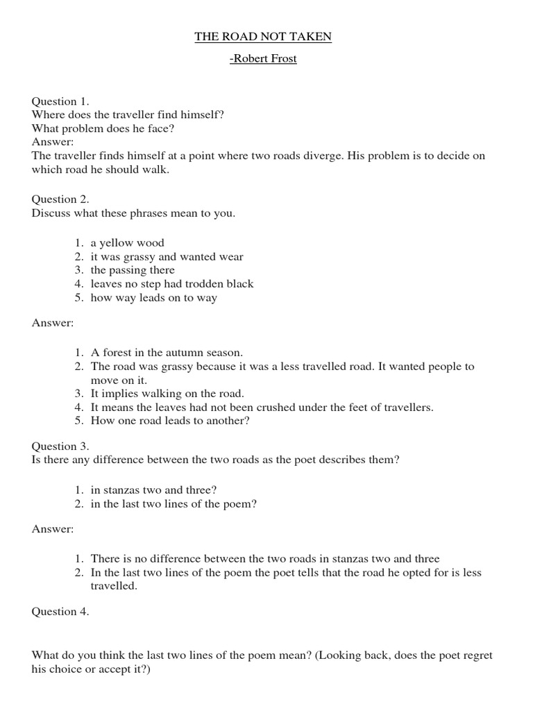 The Road Not Taken -Notes | PDF