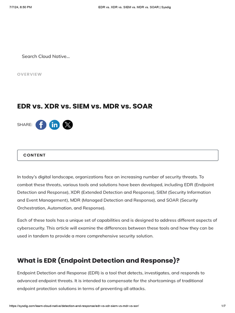 EDR, XDR, SIEM, MDR, SOAR Explained | PDF | Security | Computer Security