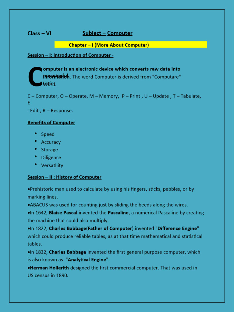 Class - VI Subject - Computer | PDF | Programming | Computer Program
