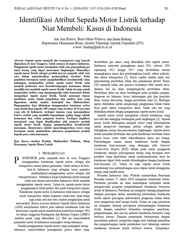 Atribut Motor Listrik dan Niat Beli | PDF | Pengelolaan Keuangan & Uang ...