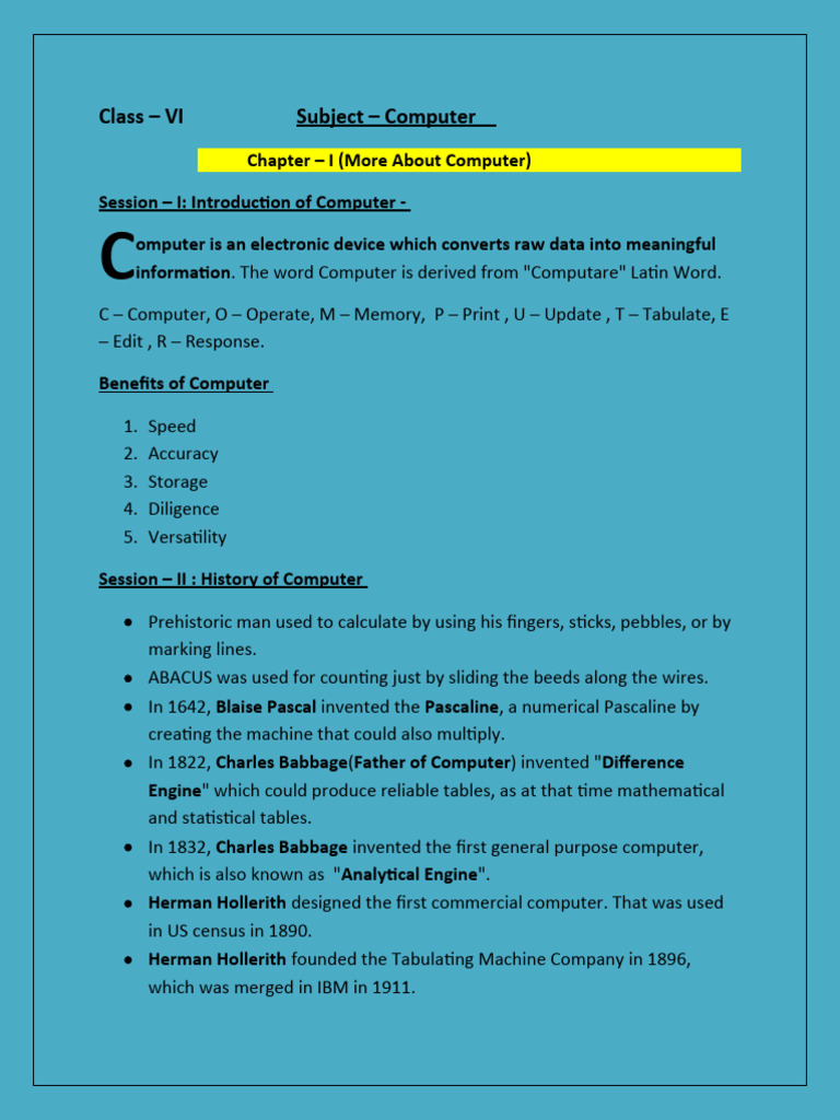 Class - VI Subject - Computer | PDF | Programming | Computer Program