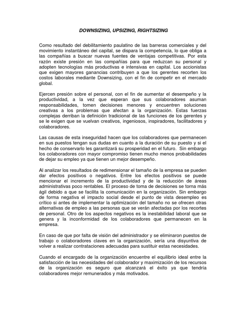 Downsizing | PDF | Competitividad | Toma de decisiones