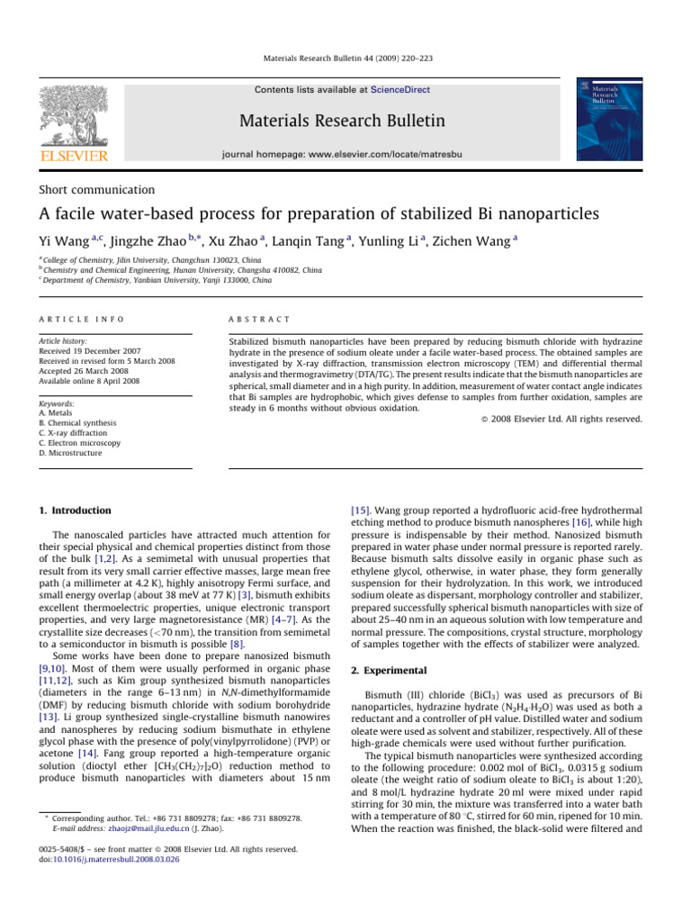 A Facile Water-Based Process For Preparation of Stabilized Bi ...