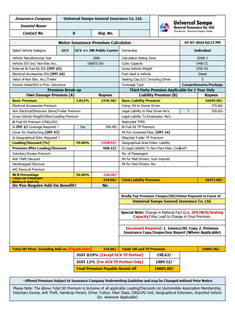 Motor Insurance Premium Calculator | PDF | Insurance | Audi