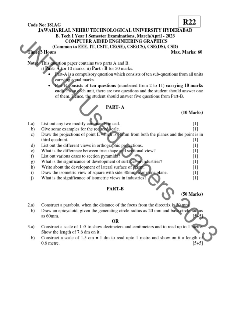 B.Tech Engg Graphics Exam | PDF | Perpendicular | Geometric Shapes