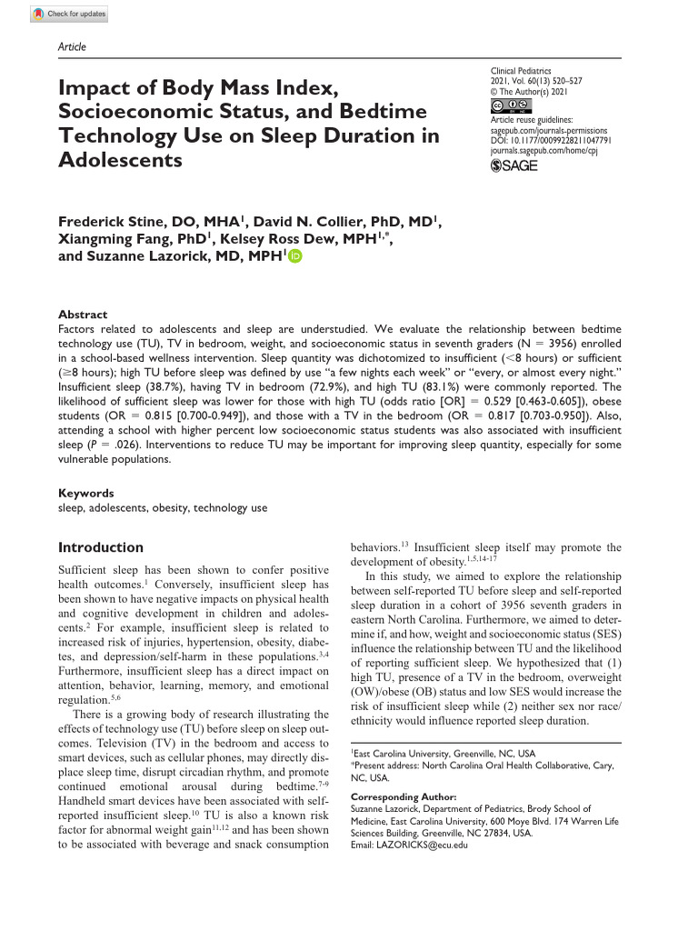 Technology Use and Sleep in Adolescents | PDF | Determinants Of Health